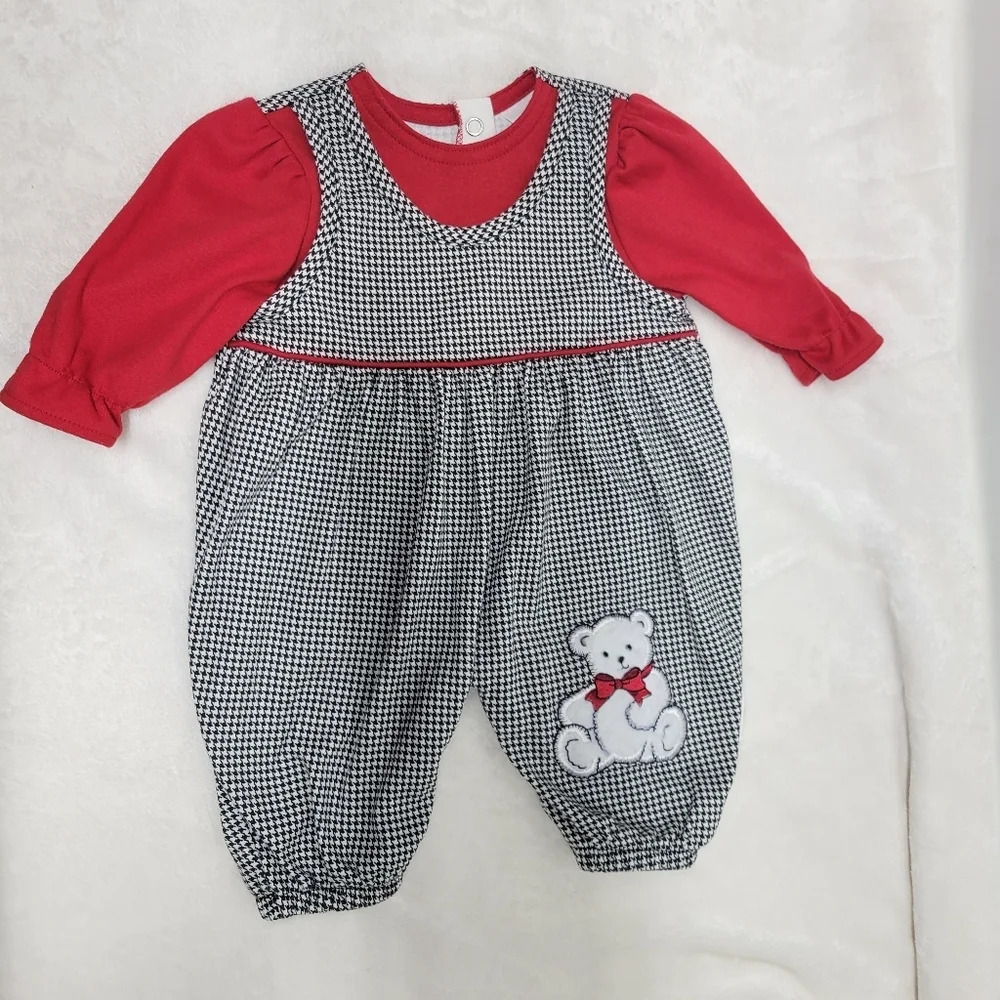 HealthtexVintage knit romper Size 0-5 months Red herringbone - Picture 2 of 13